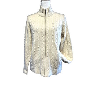 Jones New York sz L Ivory Stand Collar Wool Angora Blend Cable Knit Cardigan NWT